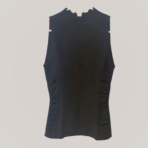 MILLY Black Sleeveless Mock Neck‎ Ruched Knit Top Size 0 Exposed Back Zipper